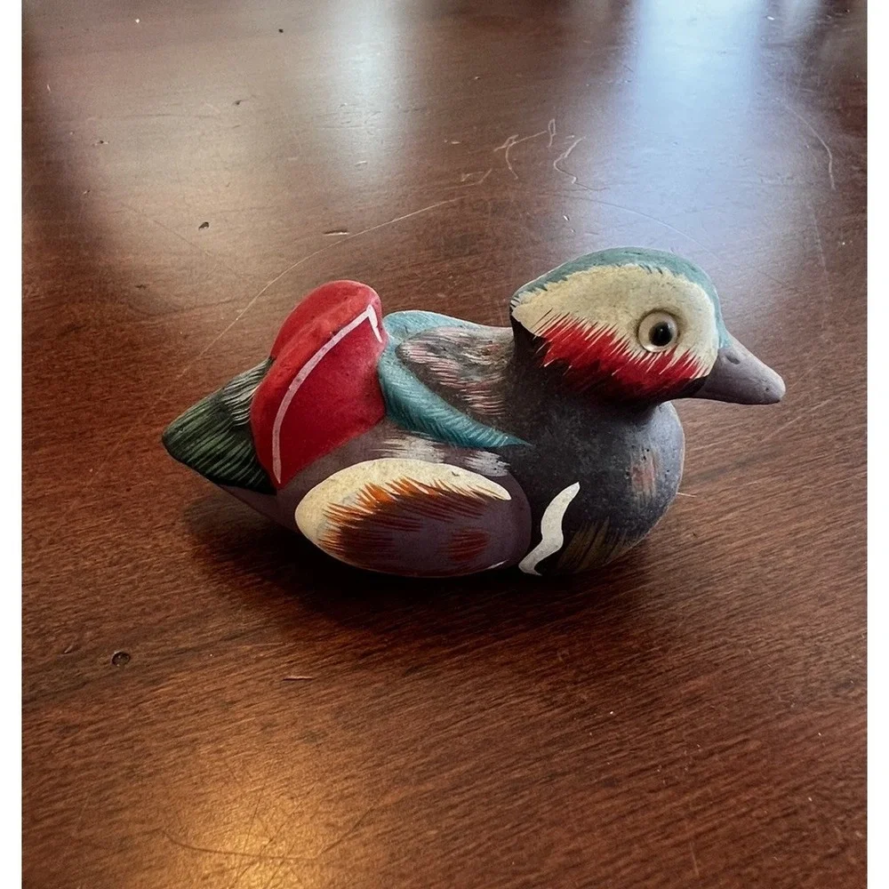 Set of 4 Vtg Hand Carved Painted‎ Wood Duck Figurines Folk Art Hunting Decor